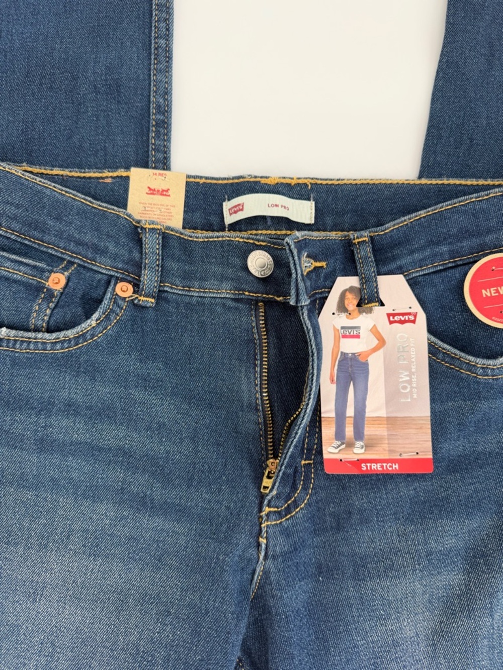 Levi’s Low Pro Jeans Girls 14 Reg Stretch Mid Rise Relaxed Straight Blue NW - Picture 6 of 14